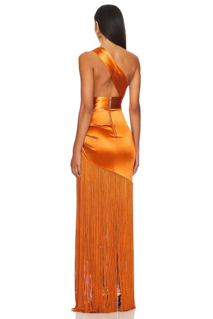 Asymmetric Pleat Cut-Out Tassel Maxi Dress