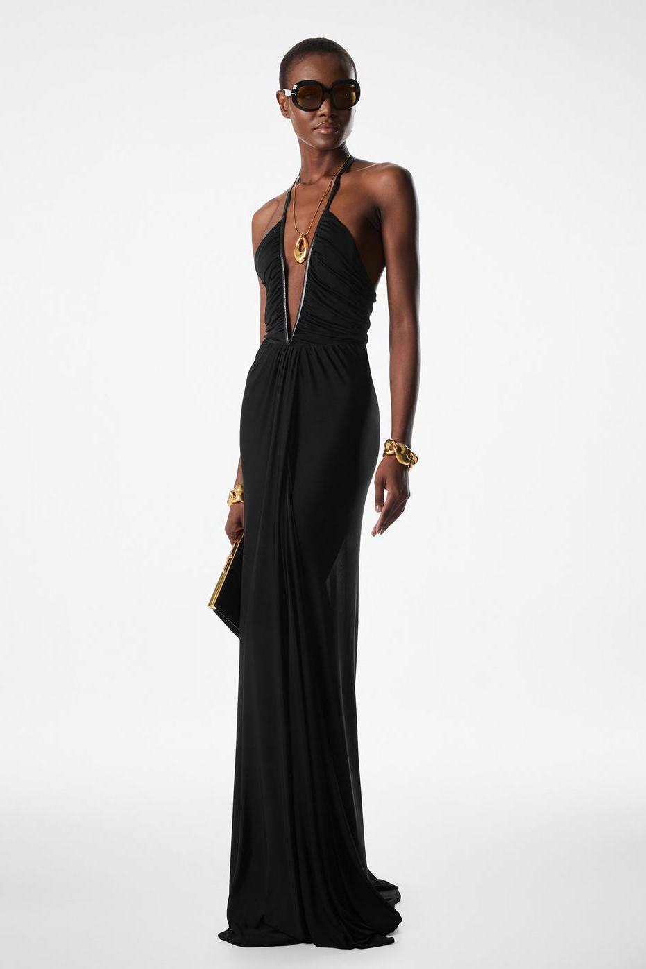 Jersey Solid V-Neck Maxi Dress