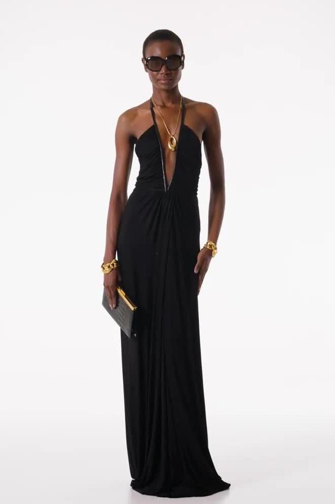 Jersey Solid V-Neck Maxi Dress