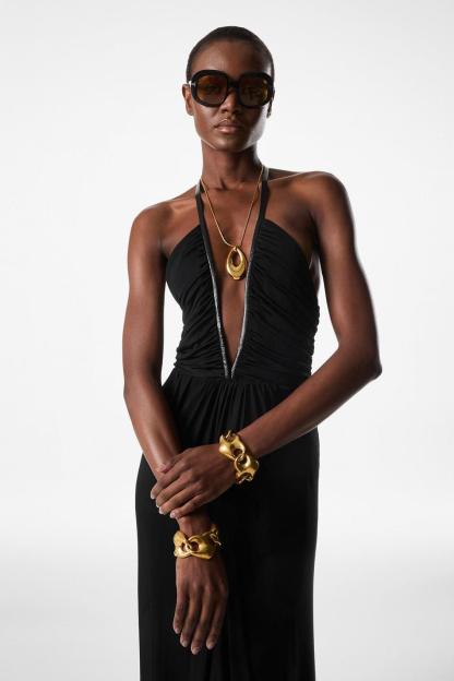 Jersey Solid V-Neck Maxi Dress