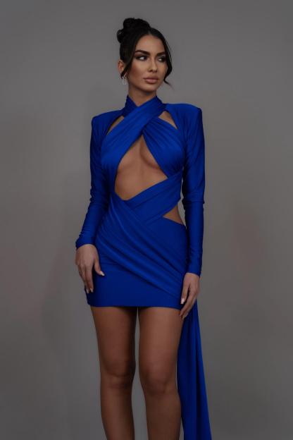 Halter Neck Solid Long Sleeve Mini Dress