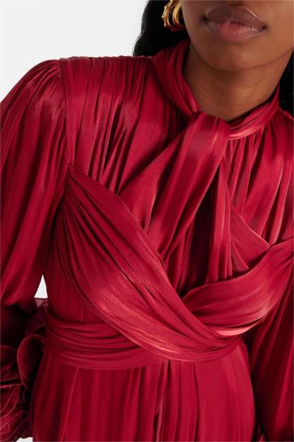 3D Flower Solid Long Sleeve Midi Dress