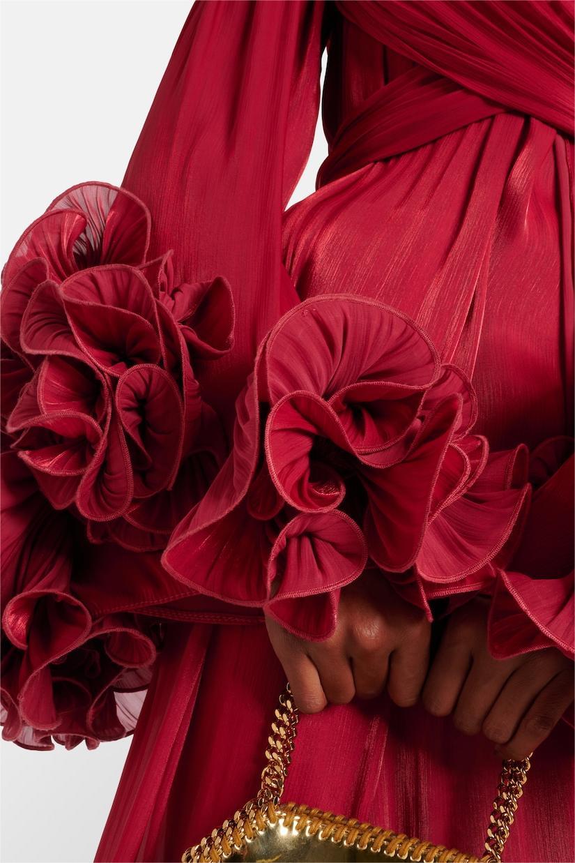 3D Flower Solid Long Sleeve Midi Dress