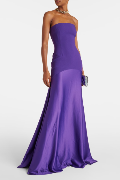 Off Shoulder Satin Splicing Maxi Dress