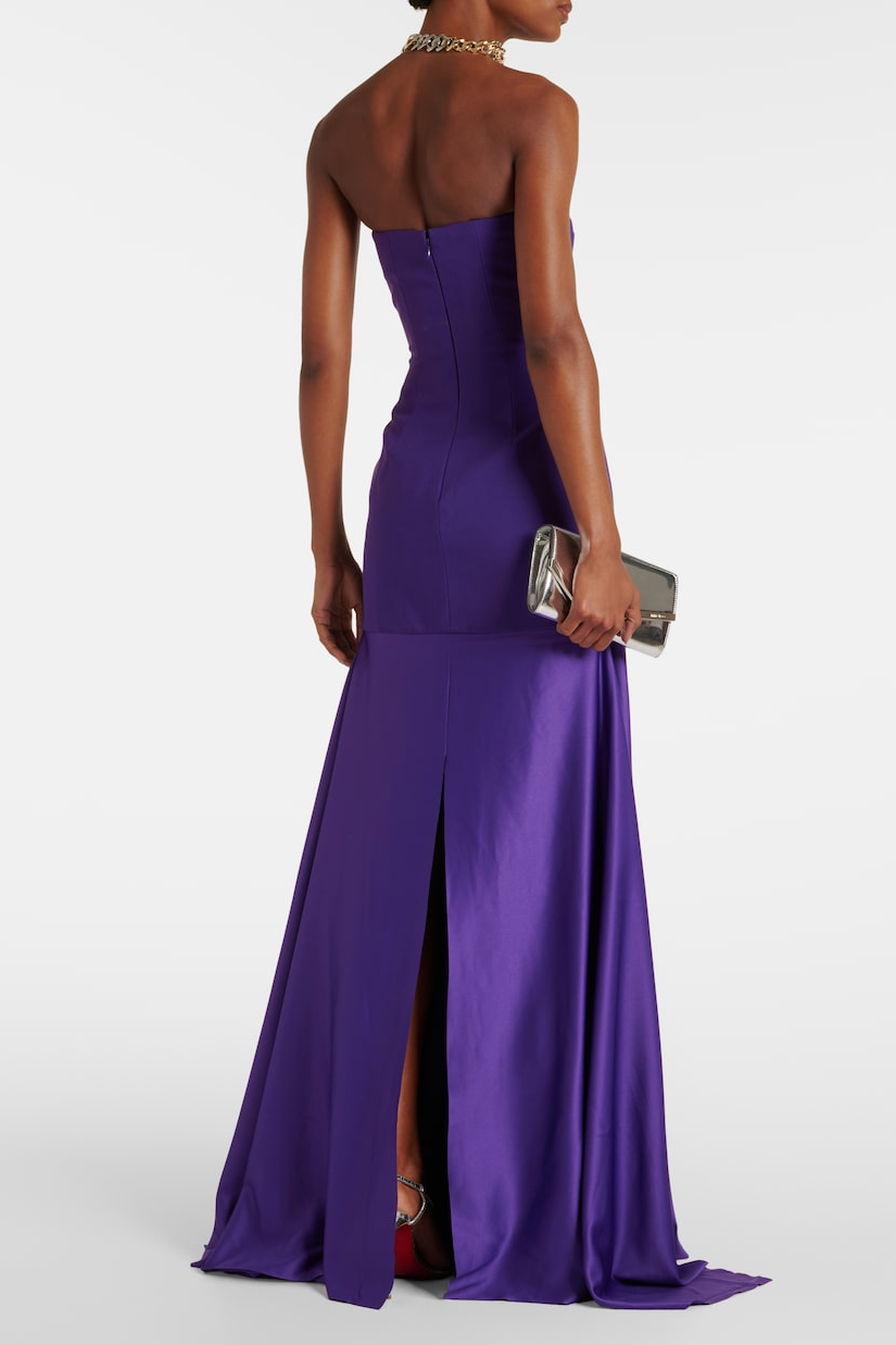 Off Shoulder Satin Splicing Maxi Dress