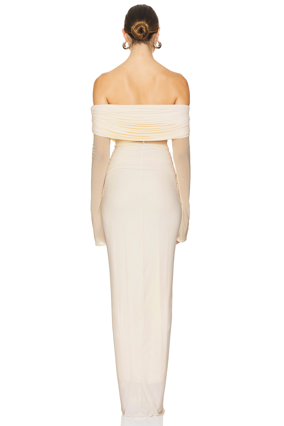 Off Shoulder Long Sleeve Ruched Maxi Dress