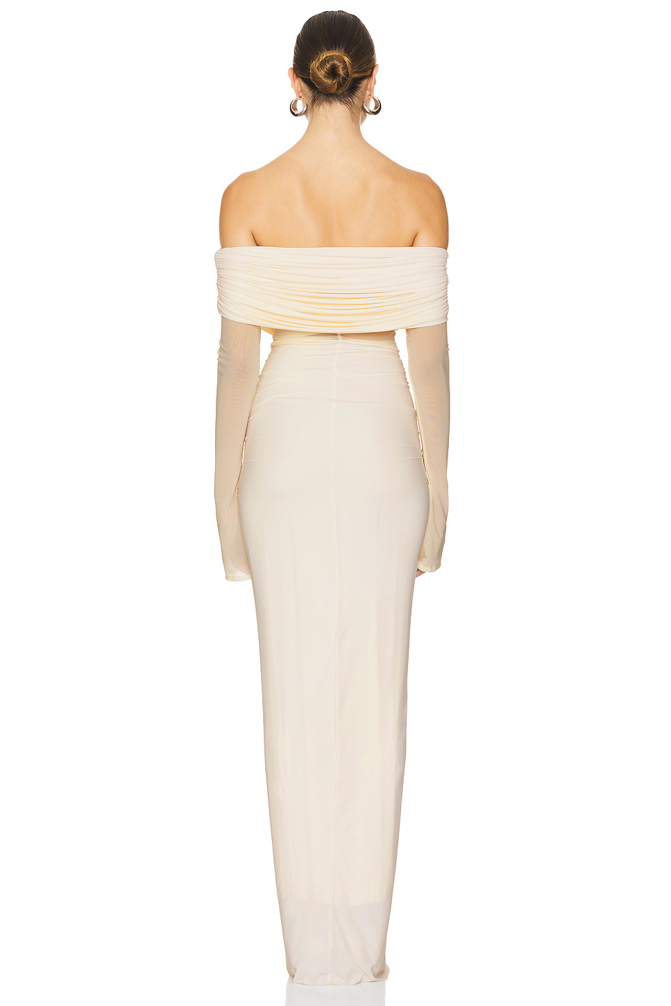 Off Shoulder Long Sleeve Ruched Maxi Dress