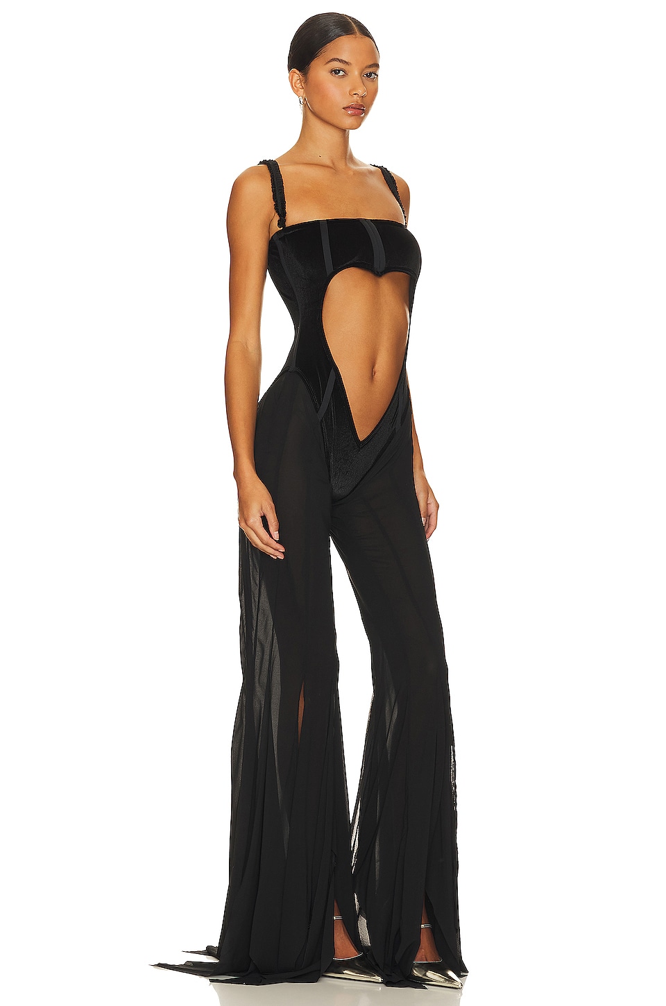 Cut Out Chiffon Slit Jumpsuit