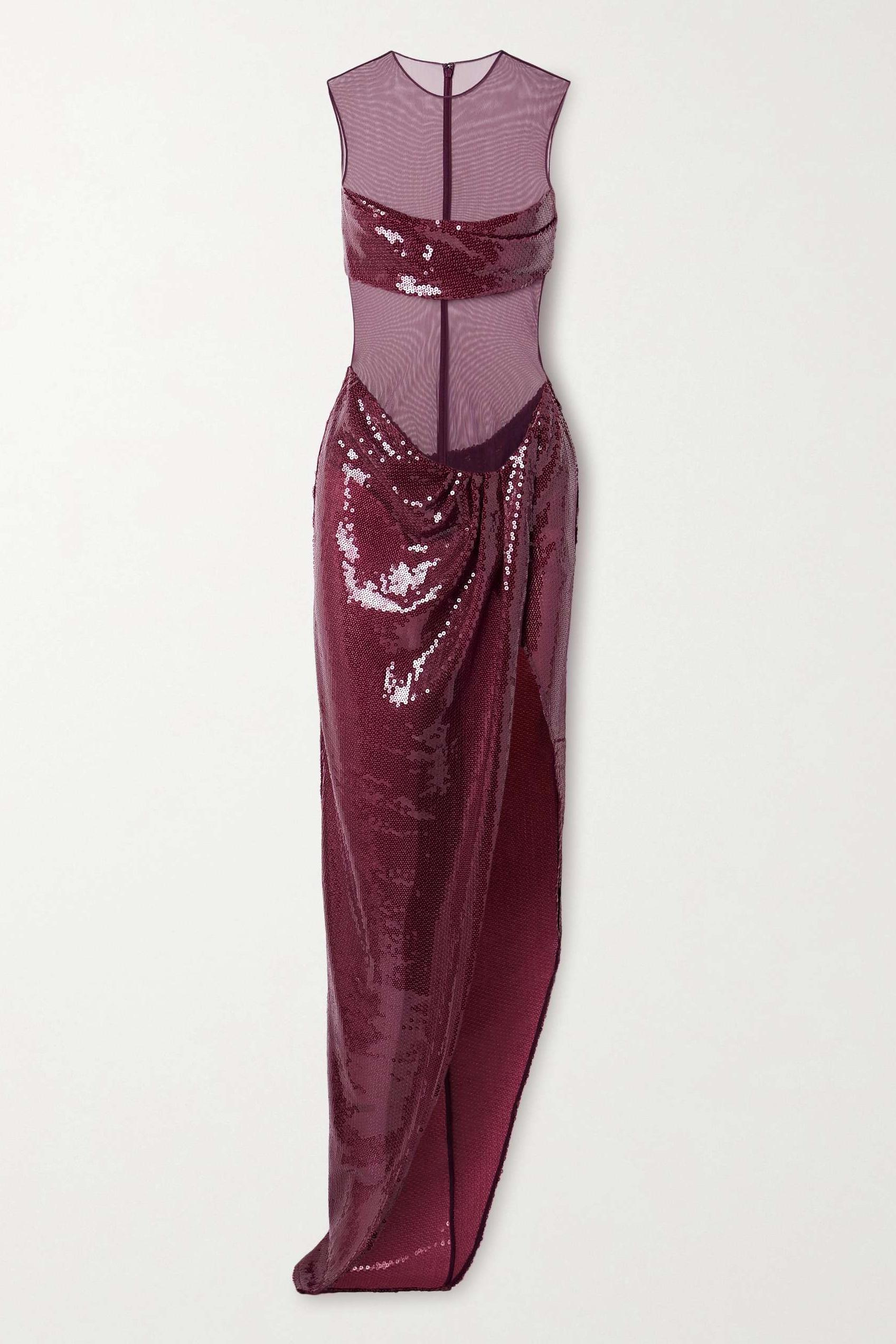 Sequin Splicing Mesh Sleeveless Maxi Dress