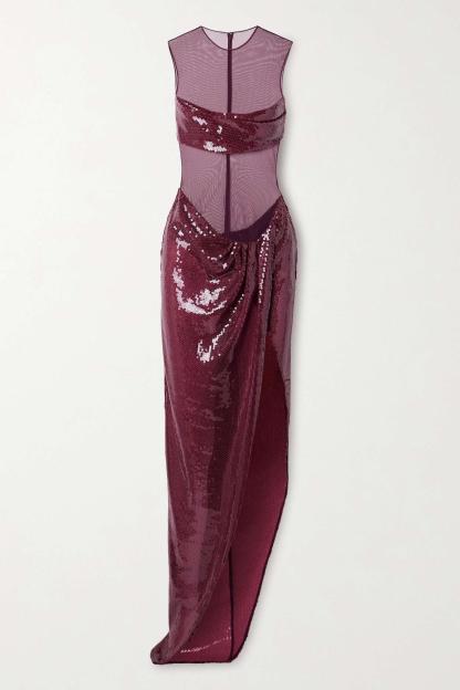 Sequin Splicing Mesh Sleeveless Maxi Dress