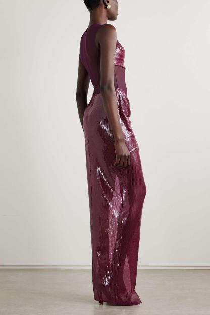 Sequin Splicing Mesh Sleeveless Maxi Dress