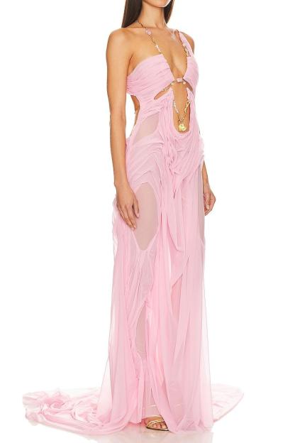 Solid Cut-Out Halter Neck Maxi Dress