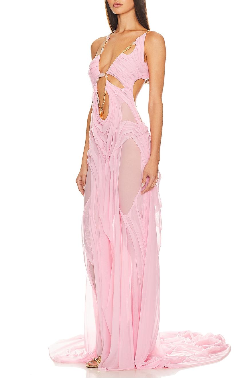 Solid Cut-Out Halter Neck Maxi Dress