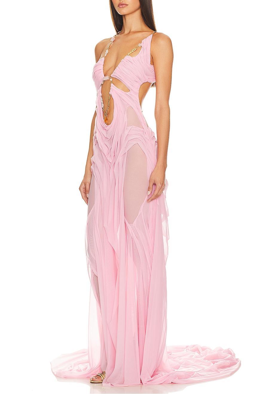 Solid Cut-Out Halter Neck Maxi Dress