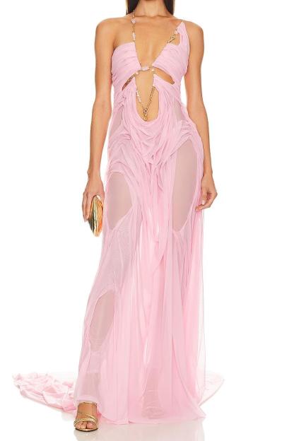 Solid Cut-Out Halter Neck Maxi Dress
