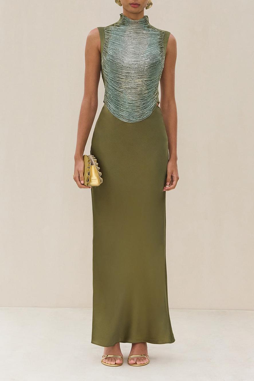 Tassels Sleeveless Top & Satin Low Waist Maxi Skirt Set