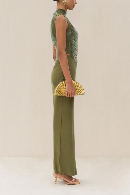 Tassels Sleeveless Top & Satin Low Waist Maxi Skirt Set