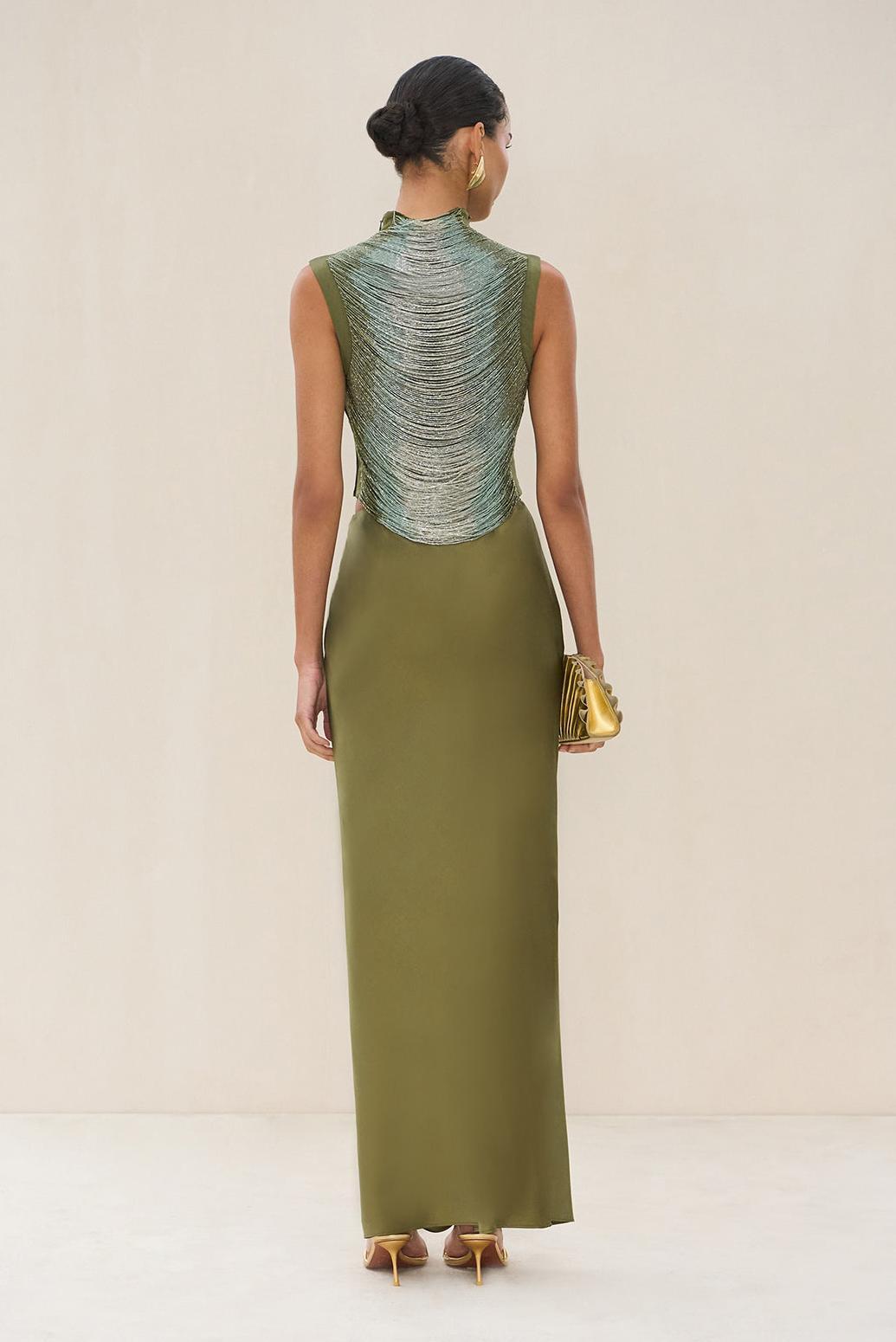 Tassels Sleeveless Top & Satin Low Waist Maxi Skirt Set