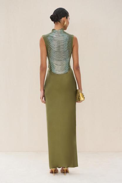 Tassels Sleeveless Top & Satin Low Waist Maxi Skirt Set