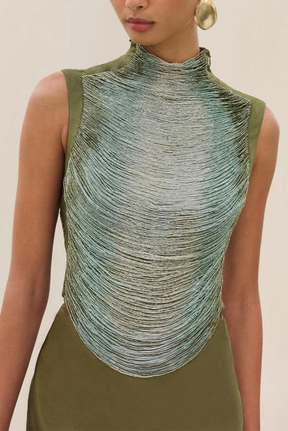 Tassels Sleeveless Top & Satin Low Waist Maxi Skirt Set