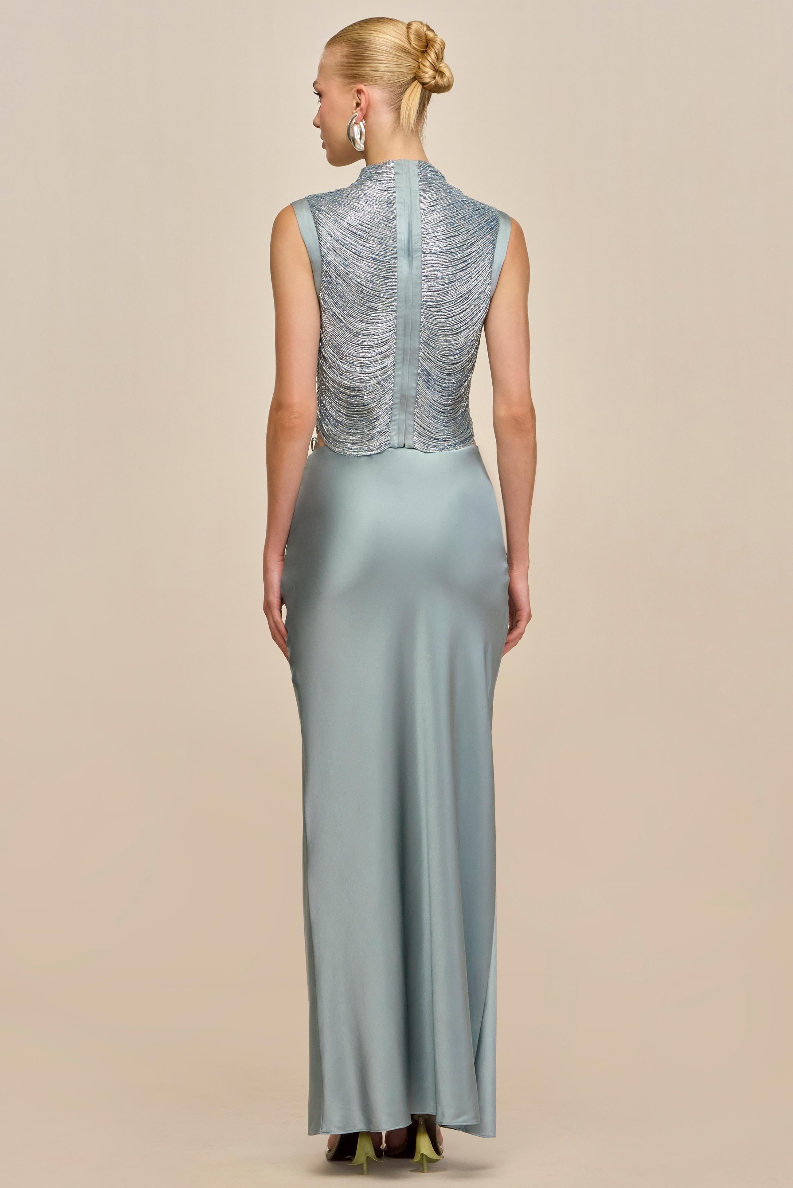 Tassels Sleeveless Top & Satin Low Waist Maxi Skirt Set