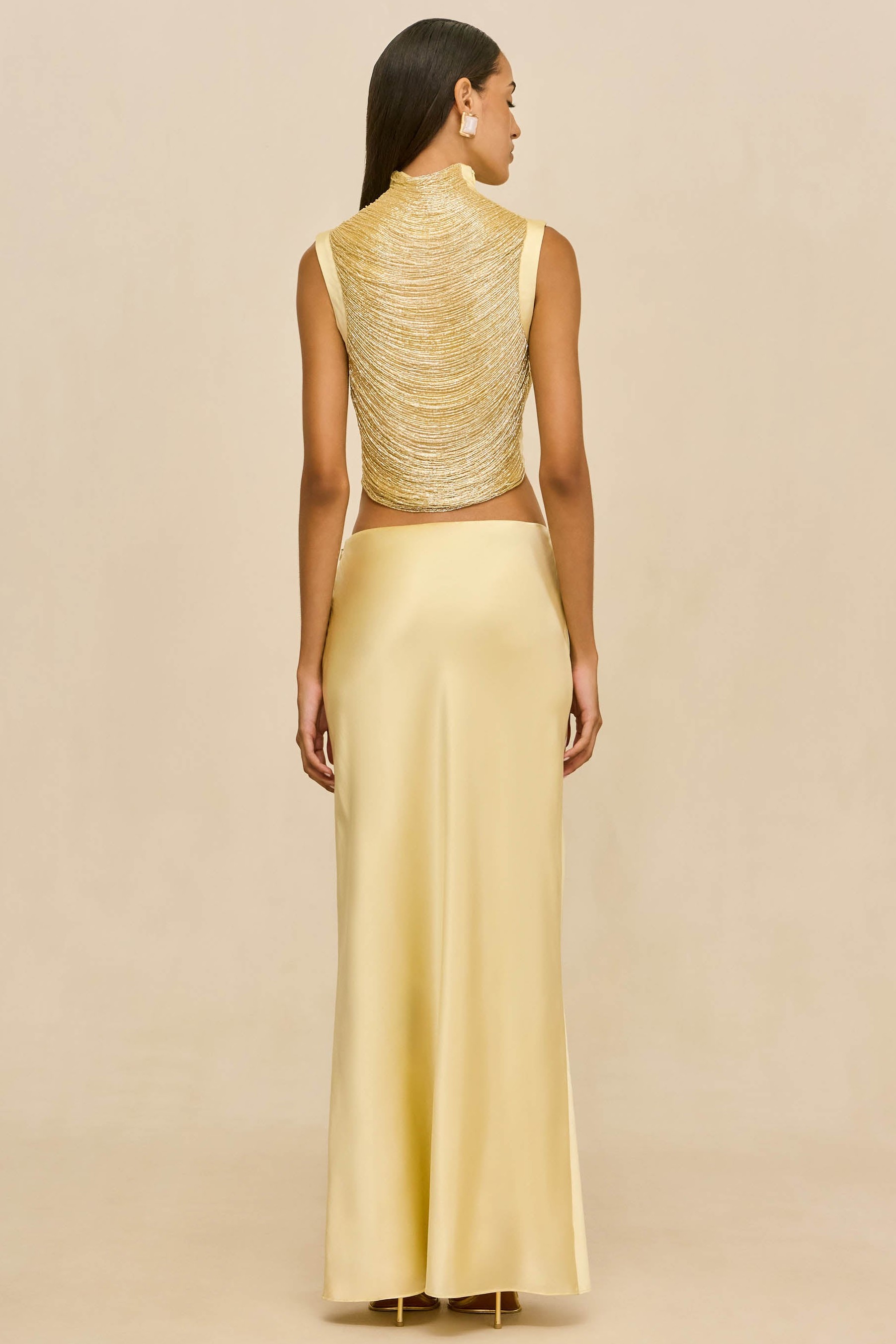 Tassels Sleeveless Top & Satin Low Waist Maxi Skirt Set