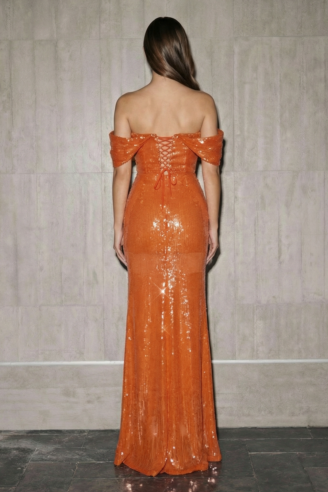 Sequin Off-Shoulder Split Maxi Dress