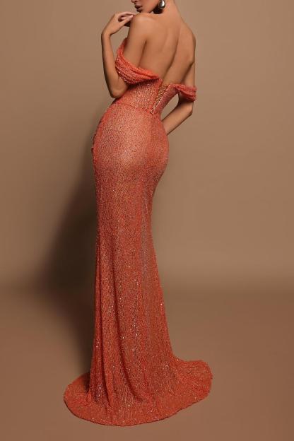 Sequin Off-Shoulder Split Maxi Dress