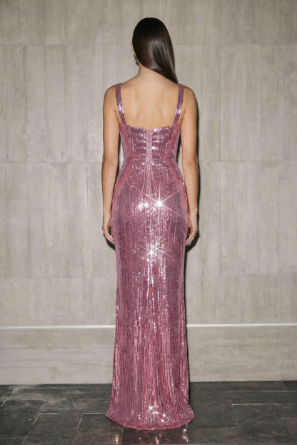 Solid Sequin Sleeveless Maxi Dress