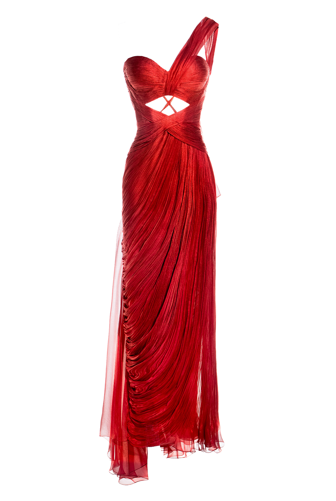 Pleat Cut-Out One Shoulder Maxi Dress