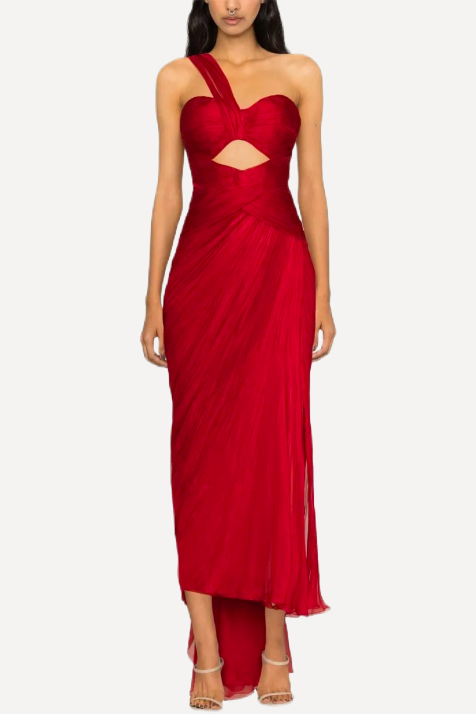 Pleat Cut-Out One Shoulder Maxi Dress