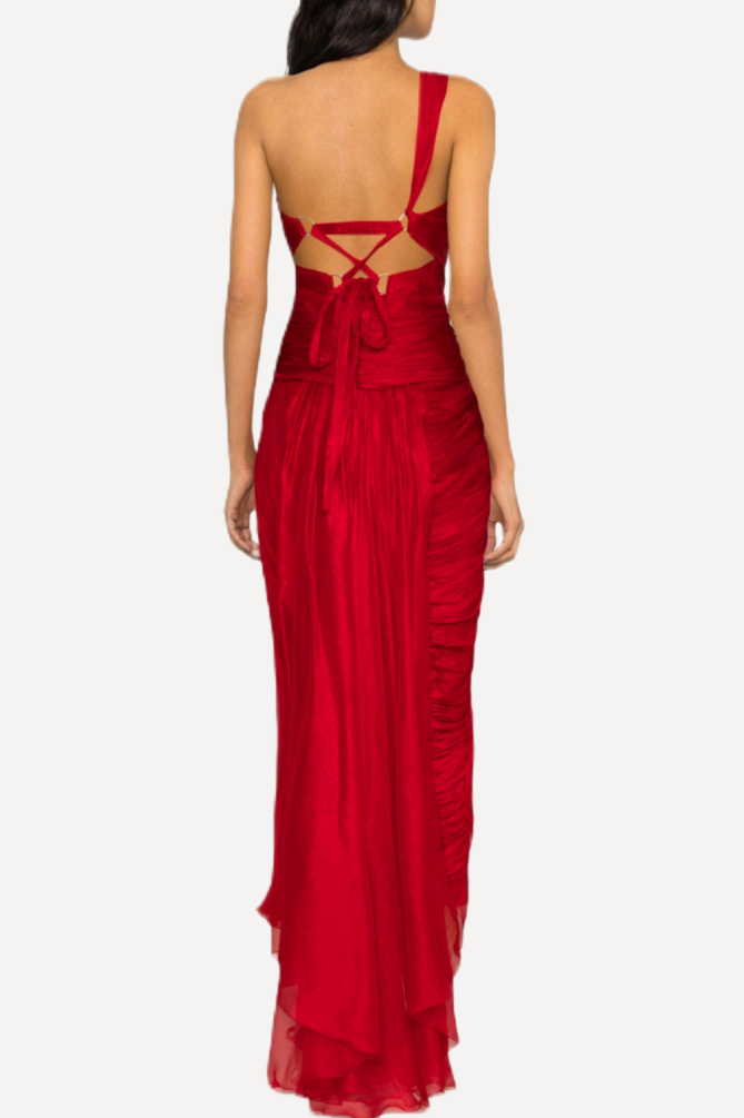 Pleat Cut-Out One Shoulder Maxi Dress