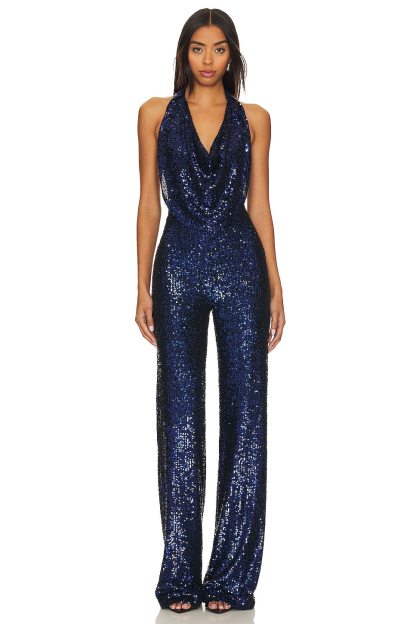 Sequin Halter Neck Backless Hight Waist Jumpsuit