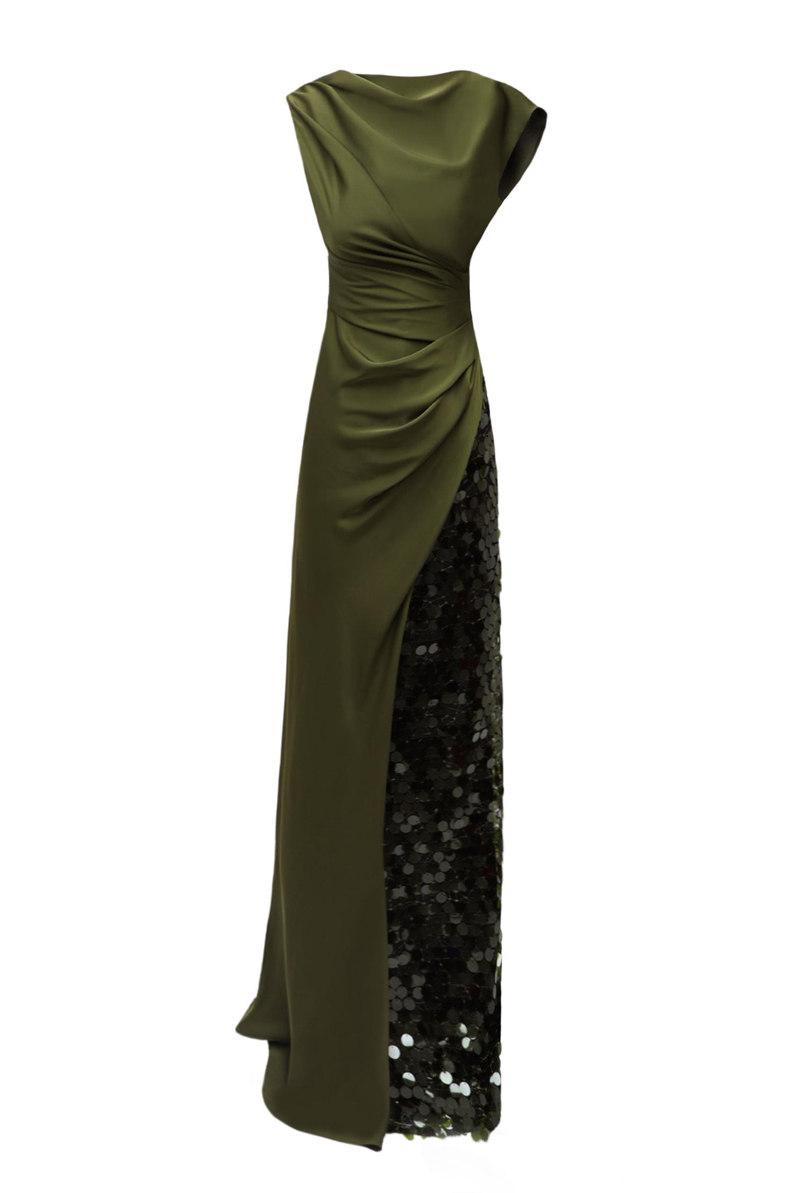 Satin Splicing Sequin Split Maxi Dress