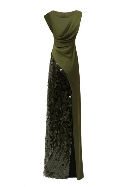 Satin Splicing Sequin Split Maxi Dress