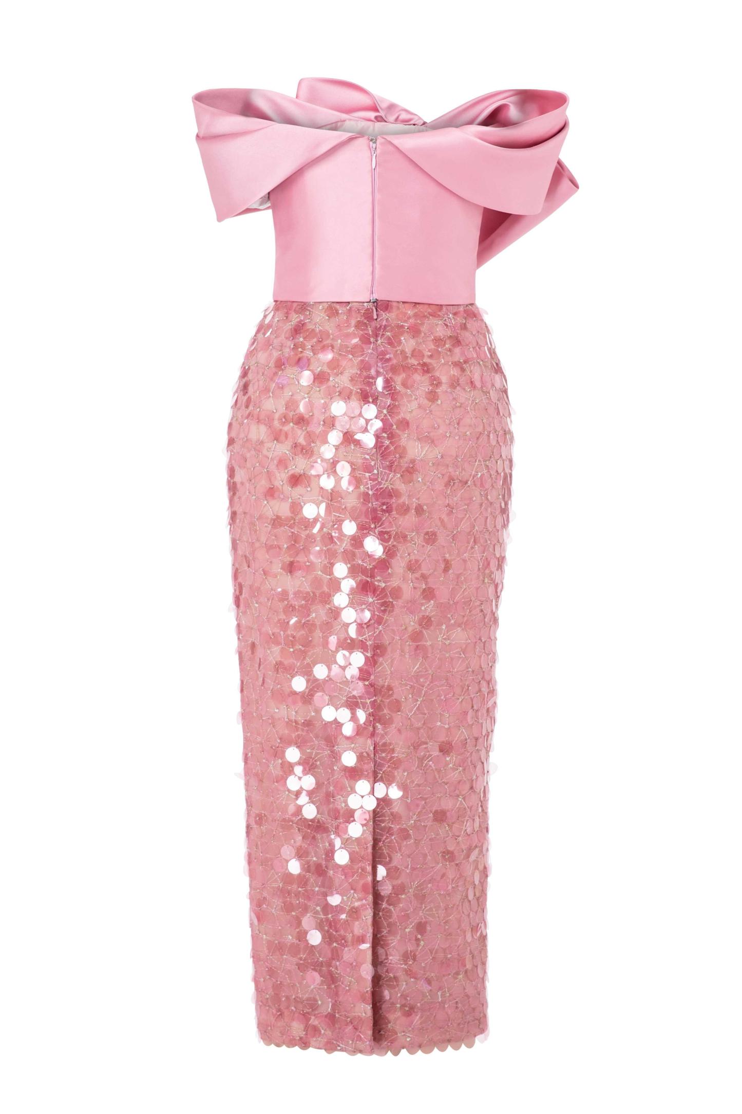 Bow Satin Splicing Sequin Maxi Dress