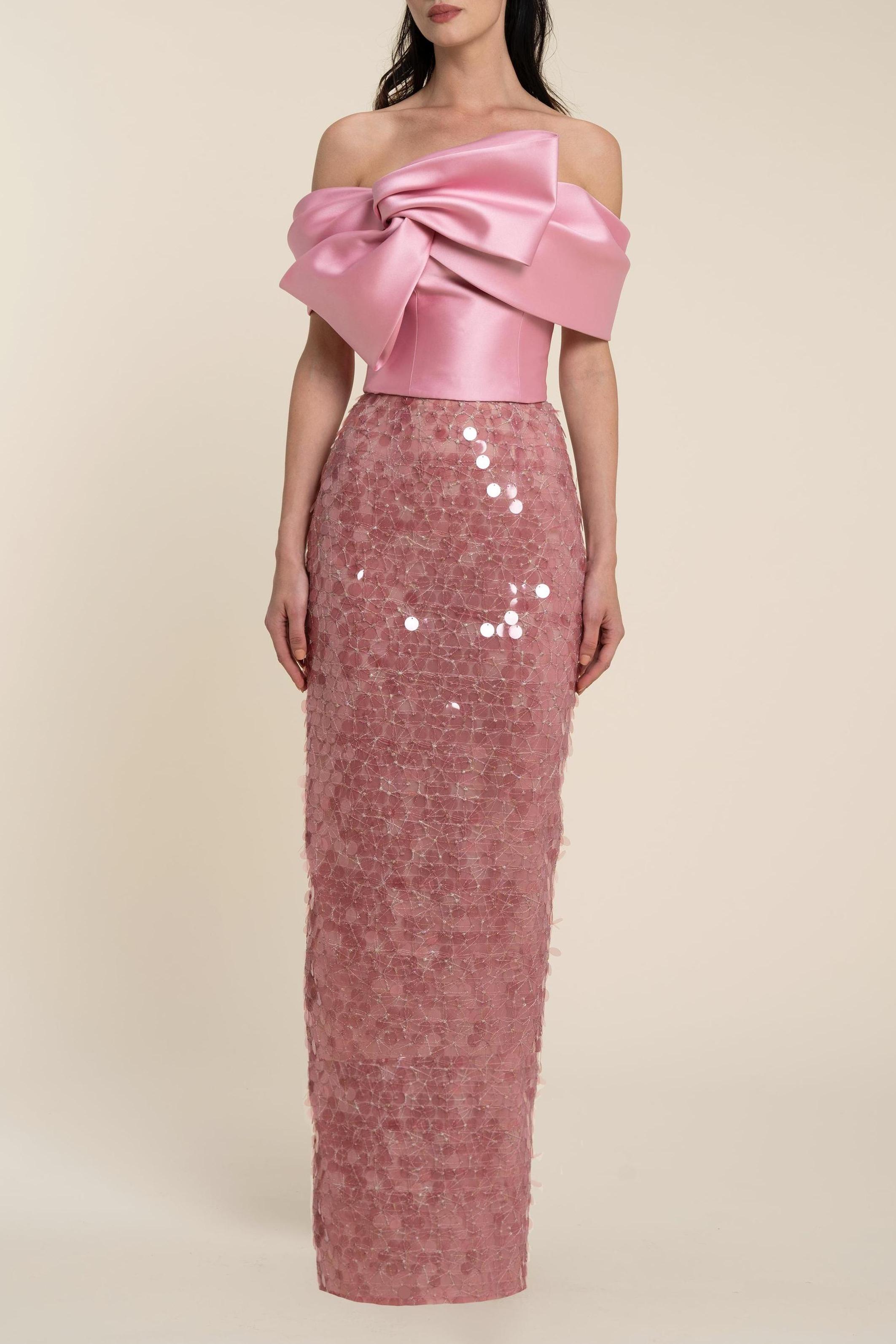 Bow Satin Splicing Sequin Maxi Dress