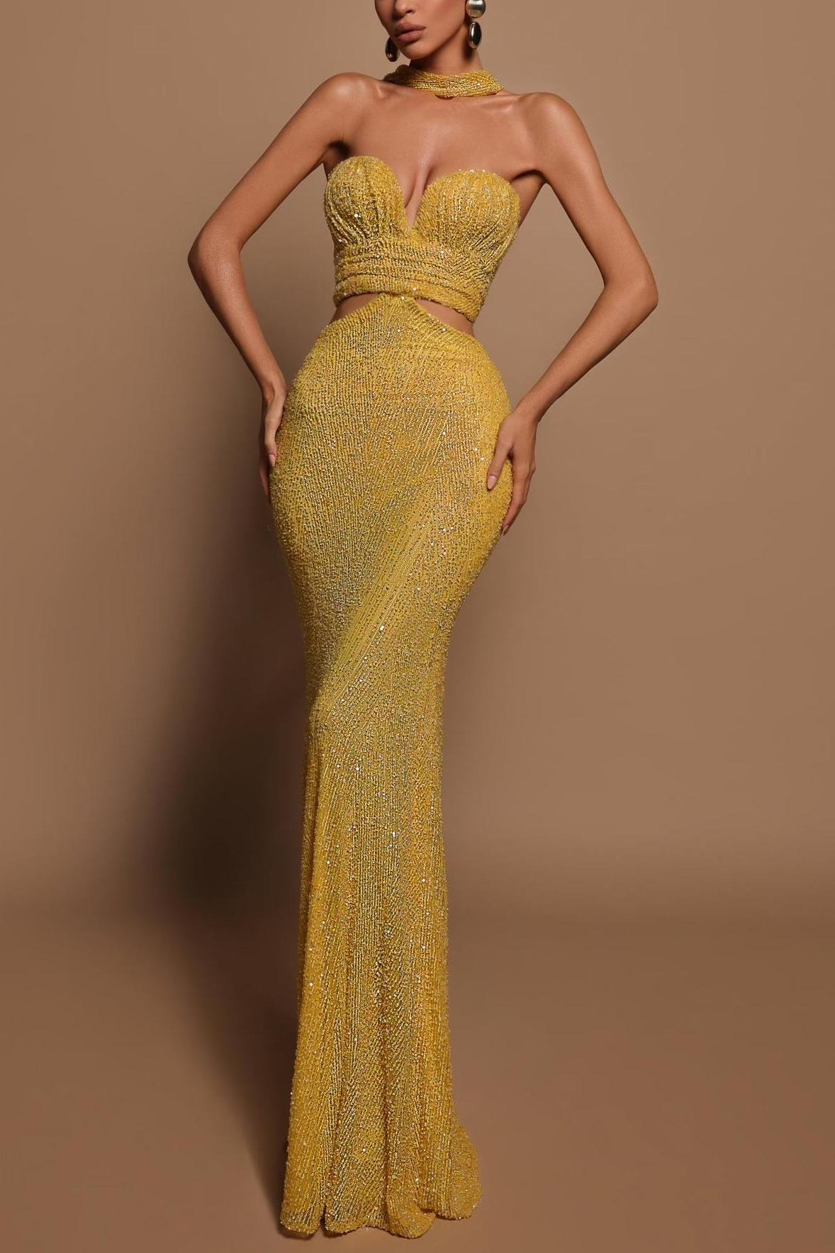 Sequin Off-Shoulder Cut-Out Maxi Dress