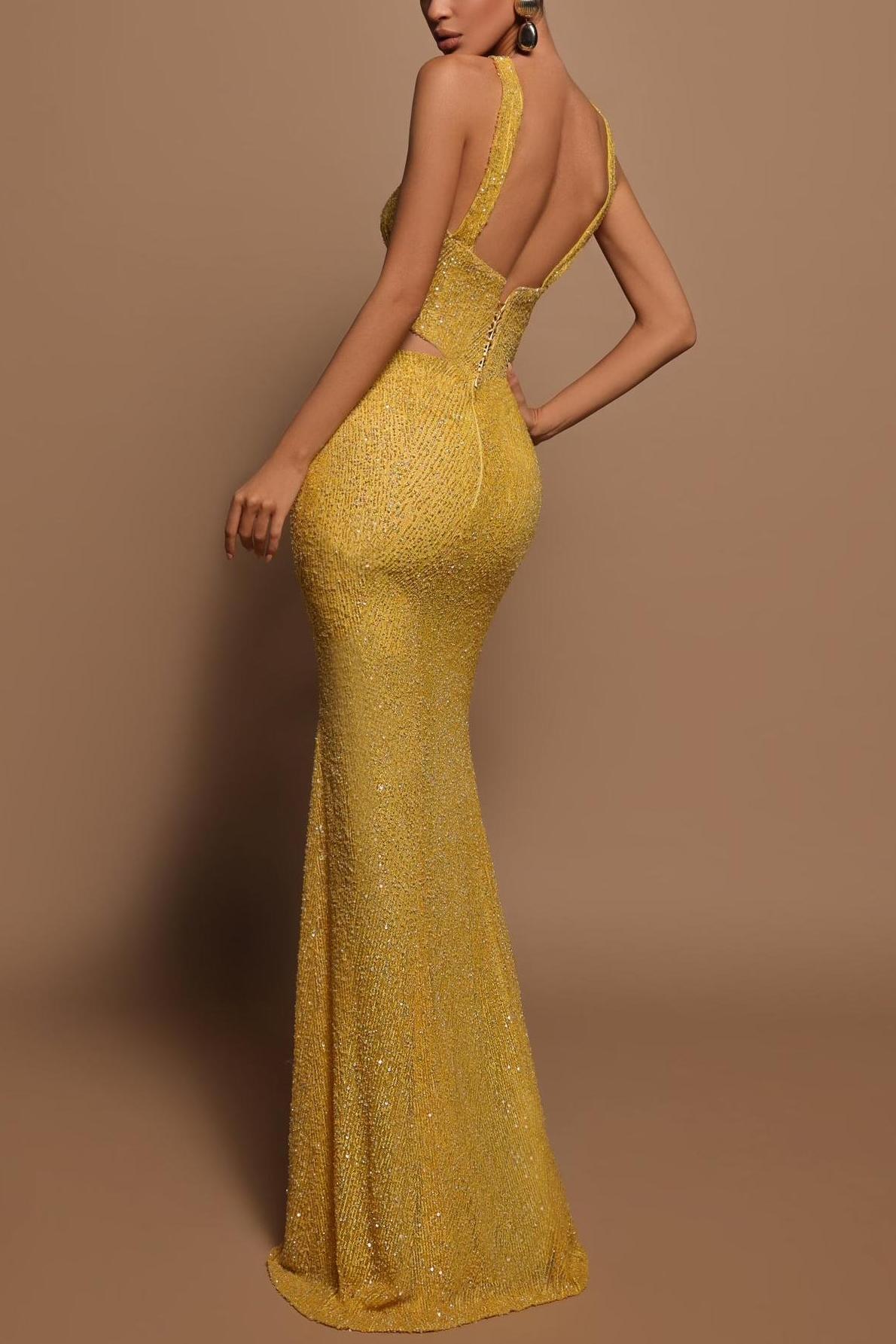 Sequin Off-Shoulder Cut-Out Maxi Dress