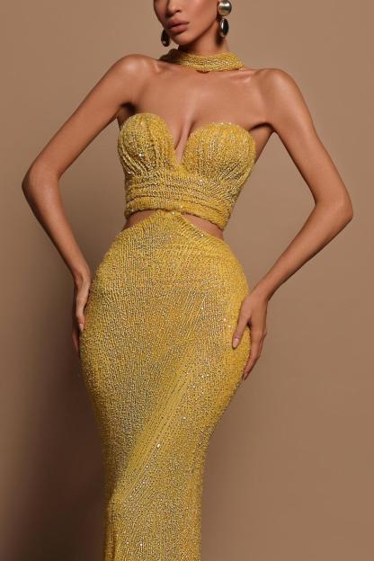 Sequin Off-Shoulder Cut-Out Maxi Dress