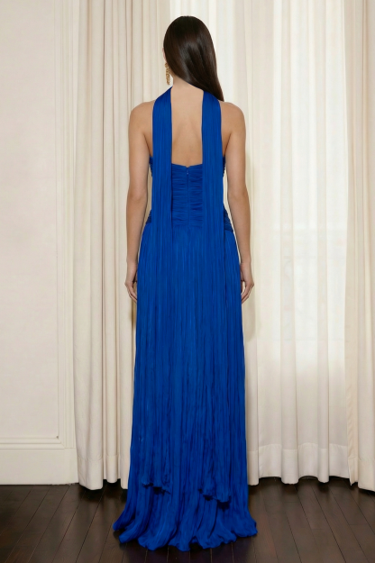 Chiffon Off-Shoulder Pleated Maxi Dress