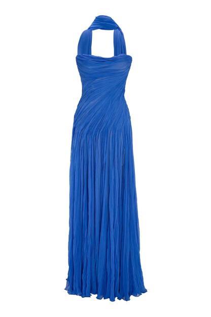 Chiffon Off-Shoulder Pleated Maxi Dress