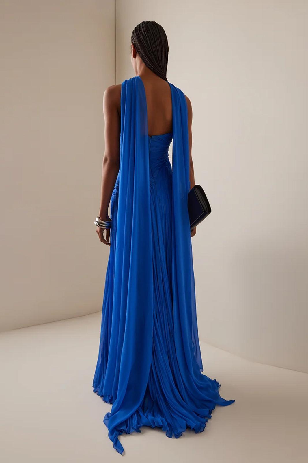 Chiffon Off-Shoulder Pleated Maxi Dress
