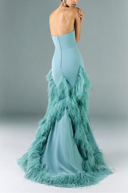 Feather Off-Shoulder Slit Maxi Dress