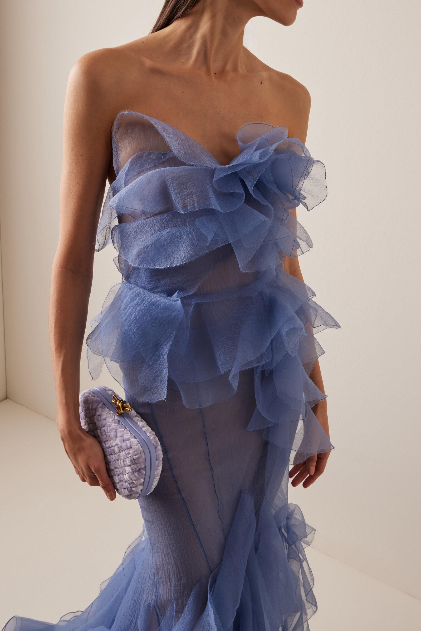 Chiffon Ruffle Off-Shoulder Maxi Dress