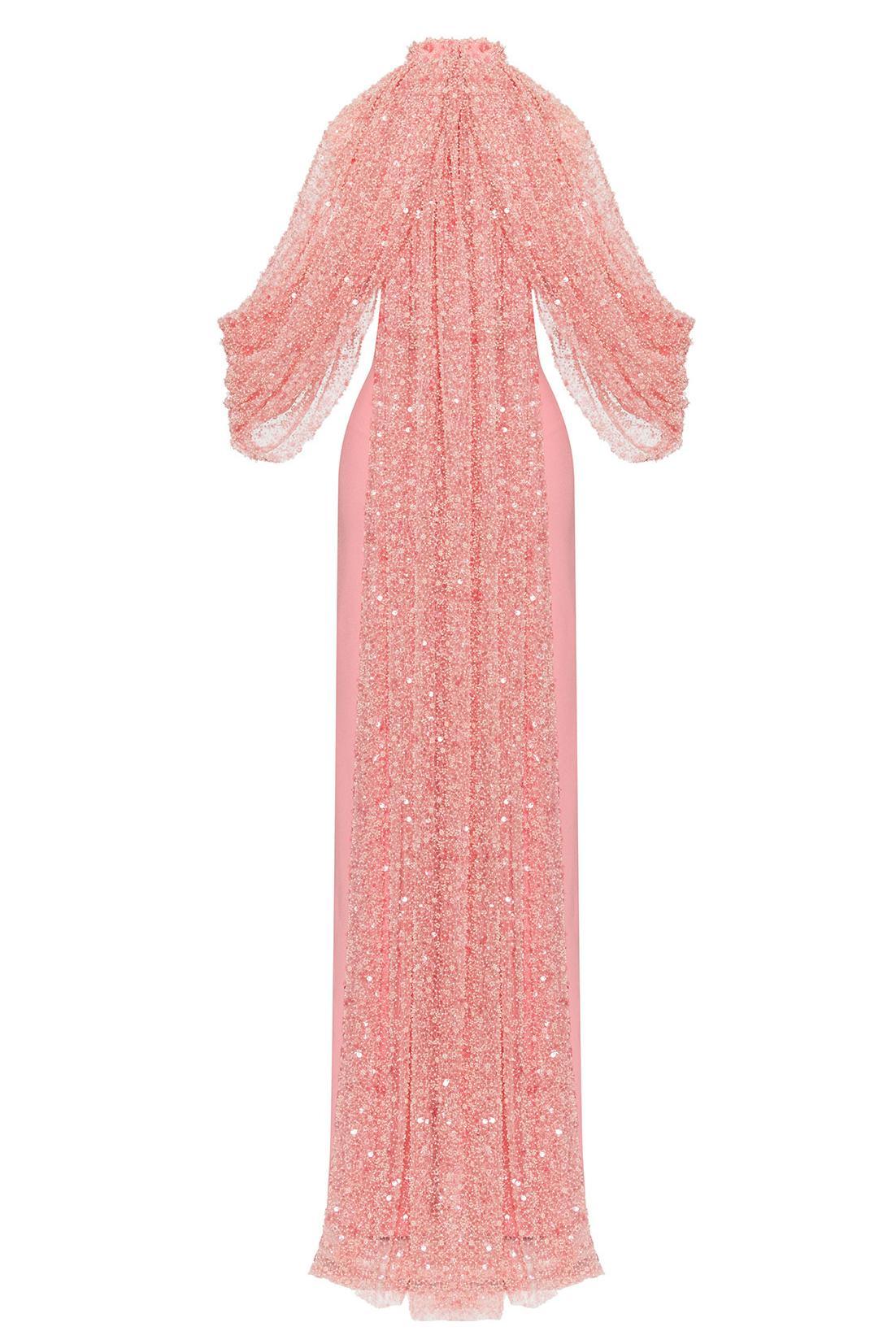 Sequin Cape Sleeve Off-Shoulder Maxi Dress