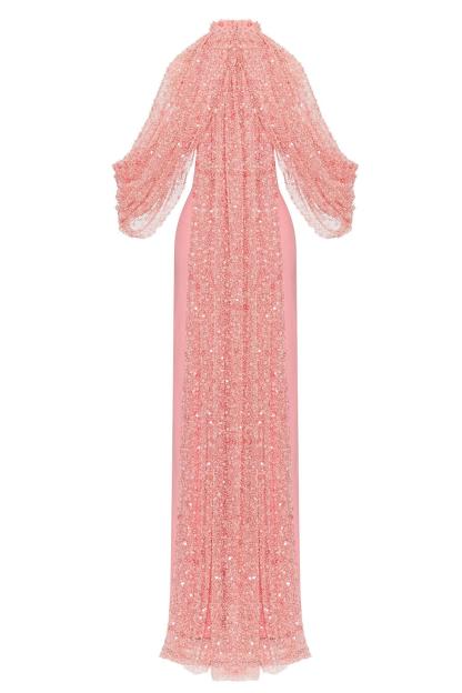 Sequin Cape Sleeve Off-Shoulder Maxi Dress