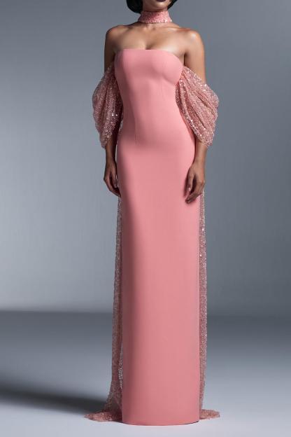 Sequin Cape Sleeve Off-Shoulder Maxi Dress