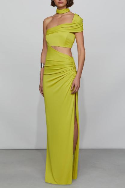 Halter Neck Asymmetrical Cut-Out Maxi Dress