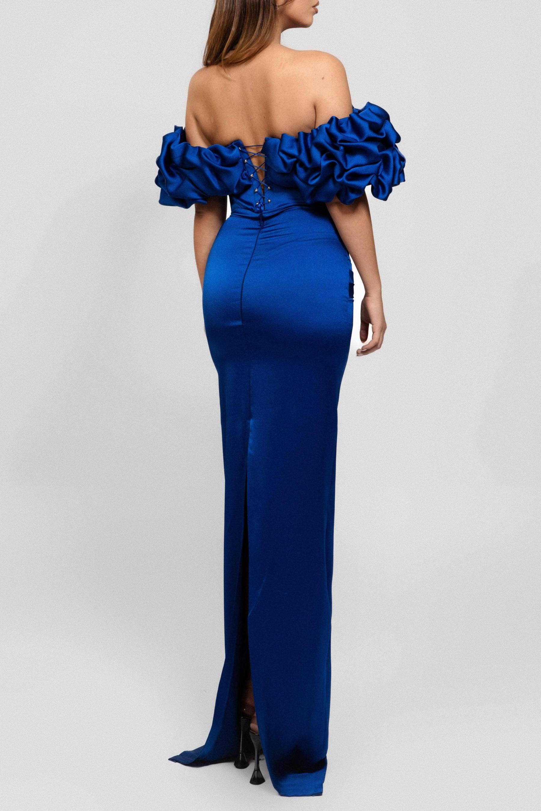Satin Strapless Lace-Up Maxi Dress